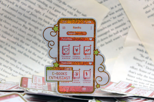 Pink E-Book Reader Sticker | Holographic Vinyl | Bookish Gift