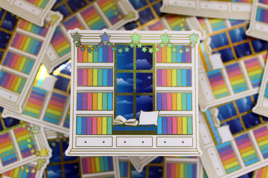 Reading Nook "Reading until Midnight" Holographic Sticker – Bookish Vinyl Decal | Bibliophile Gift