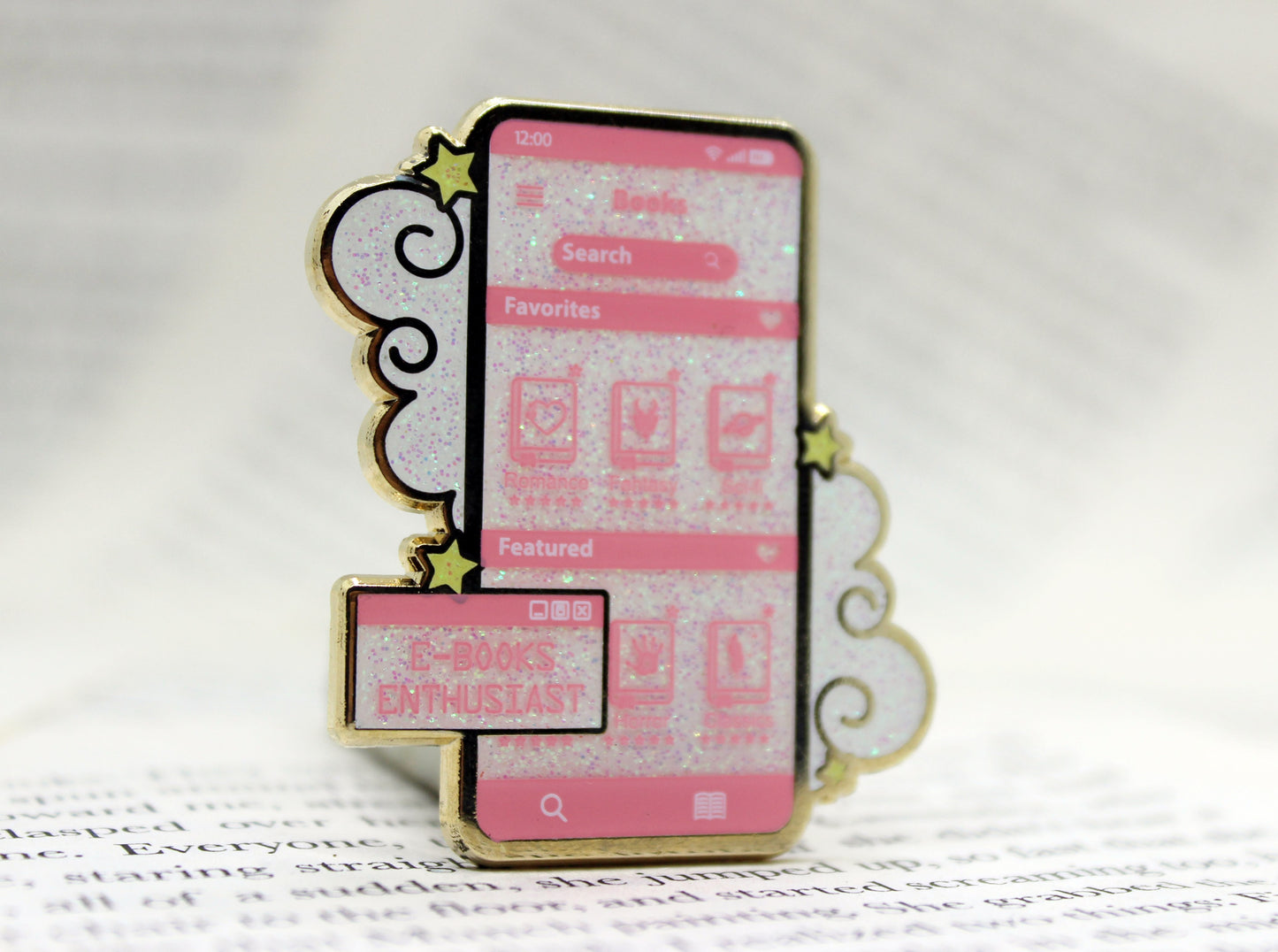 E-Book Enthuasiat Pink hard enamel pin | Book lover | Bibliophile