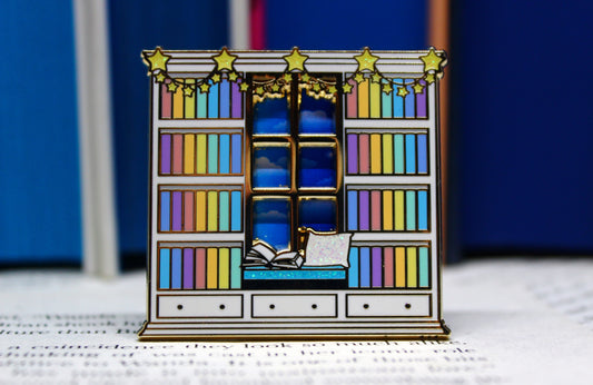 Reading Nook "Reading until midnight" sliding hard enamel pin  | Book lover | Bibliophile