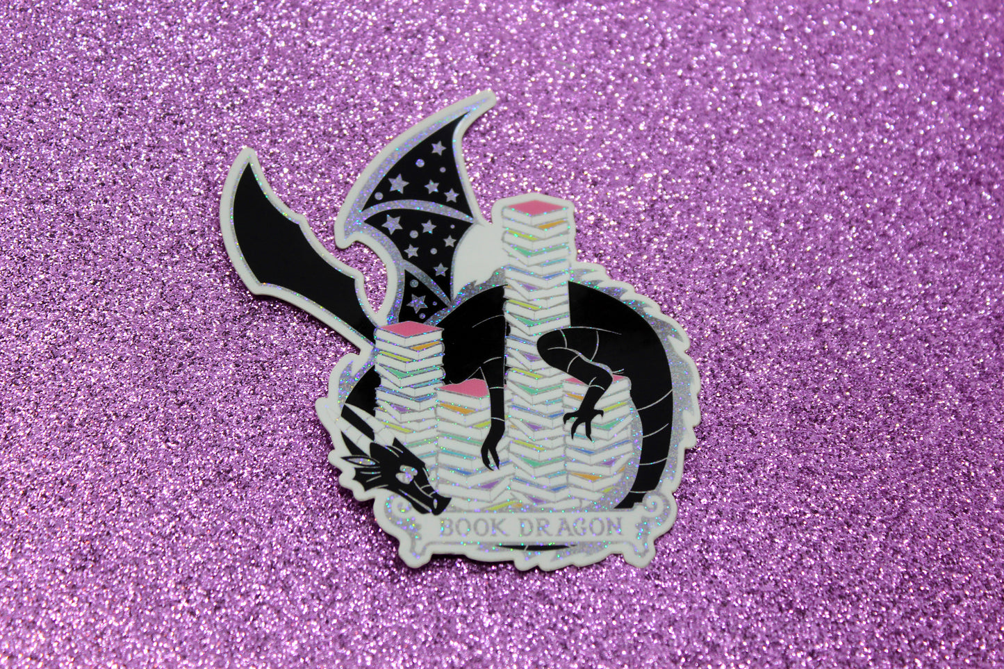 Book Lover Holographic Sticker Pack | Book Dragon, TBR Cart & Pretty Books Collector | Pixie Dust and Mirror Vinyl Stickers
