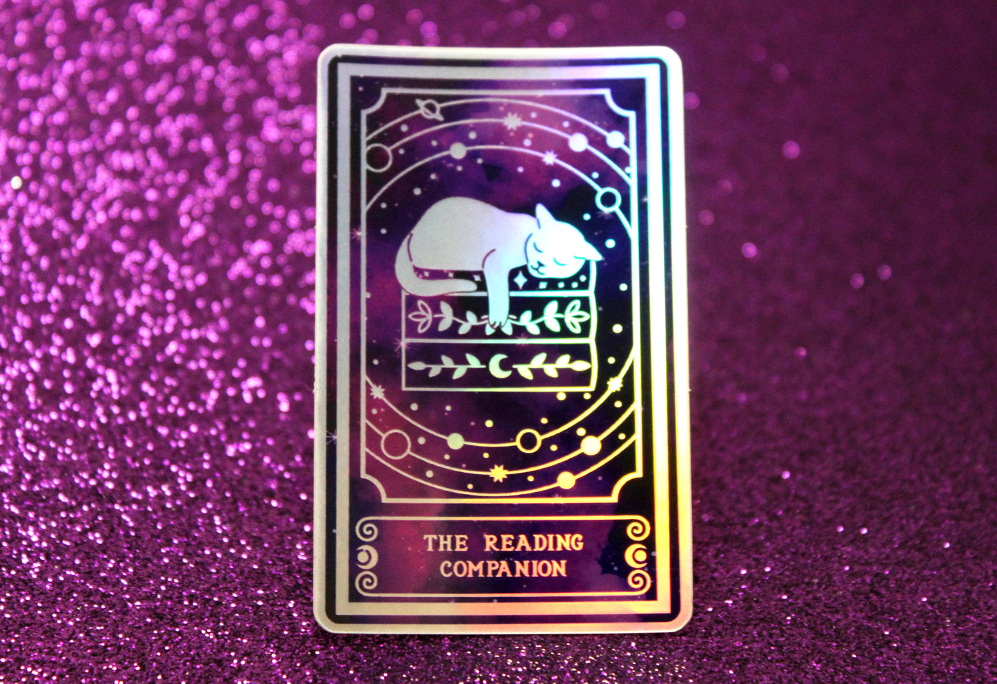 Holographic cat Tarot Sticker 'The Reading Companion" – Book Lover Vinyl Decal