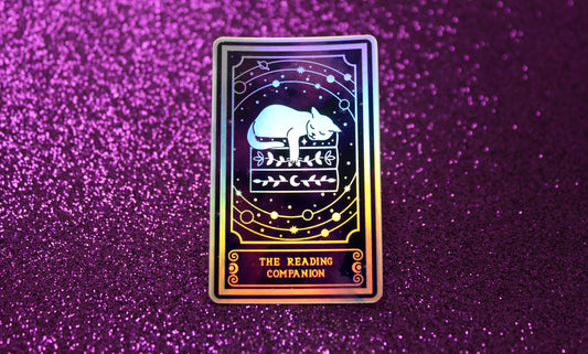 Holographic cat Tarot Sticker 'The Reading Companion" – Book Lover Vinyl Decal