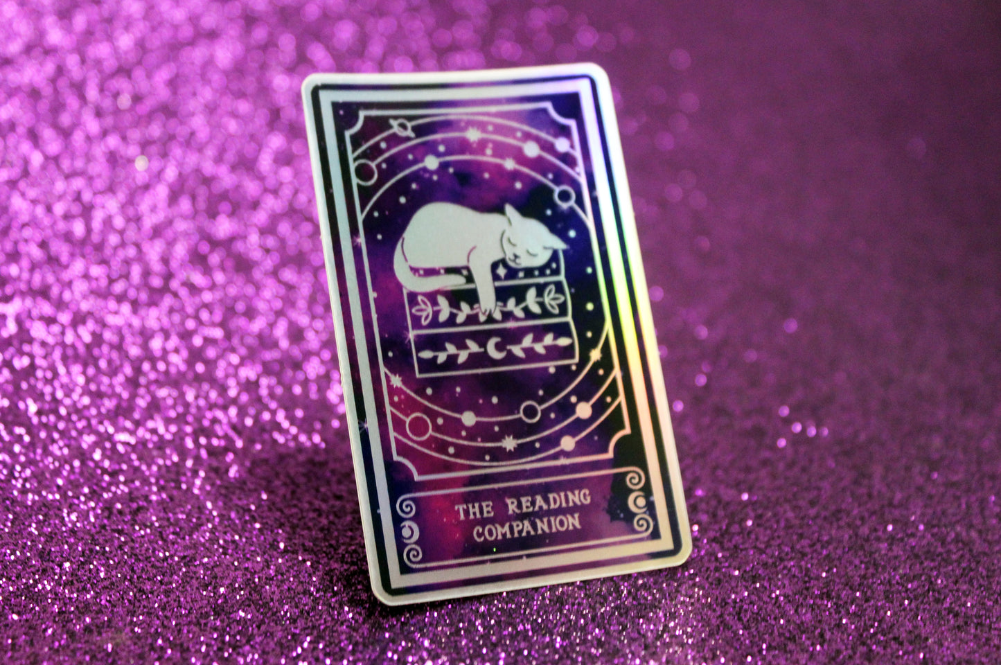 Holographic cat Tarot Sticker 'The Reading Companion" – Book Lover Vinyl Decal