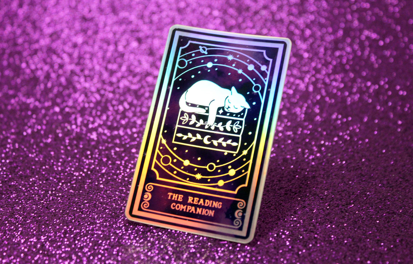 Holographic cat Tarot Sticker 'The Reading Companion" – Book Lover Vinyl Decal
