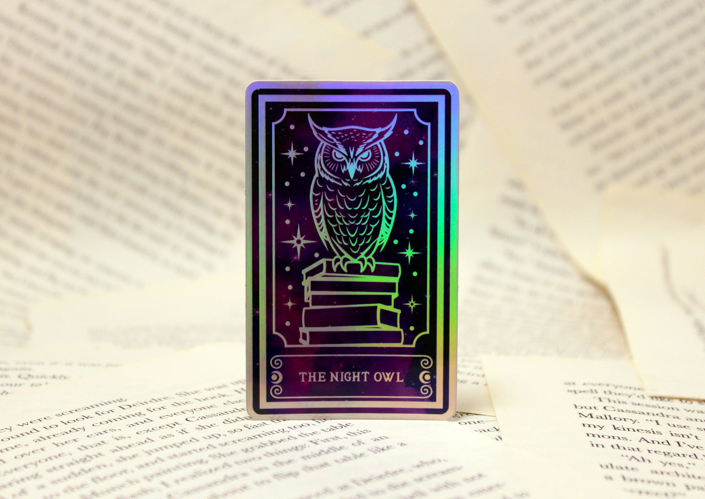 Holographic Owl Tarot Sticker 'The Night Owl' – Book Lover Vinyl Decal
