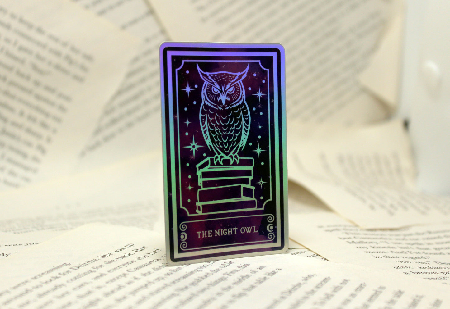 Holographic Owl Tarot Sticker 'The Night Owl' – Book Lover Vinyl Decal
