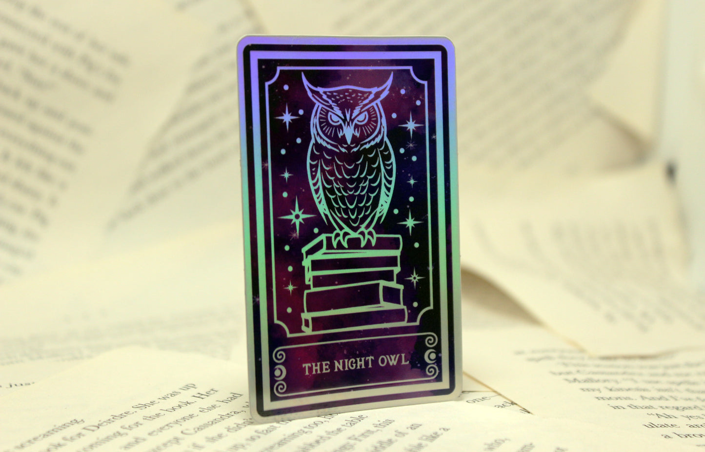 Holographic Owl Tarot Sticker 'The Night Owl' – Book Lover Vinyl Decal