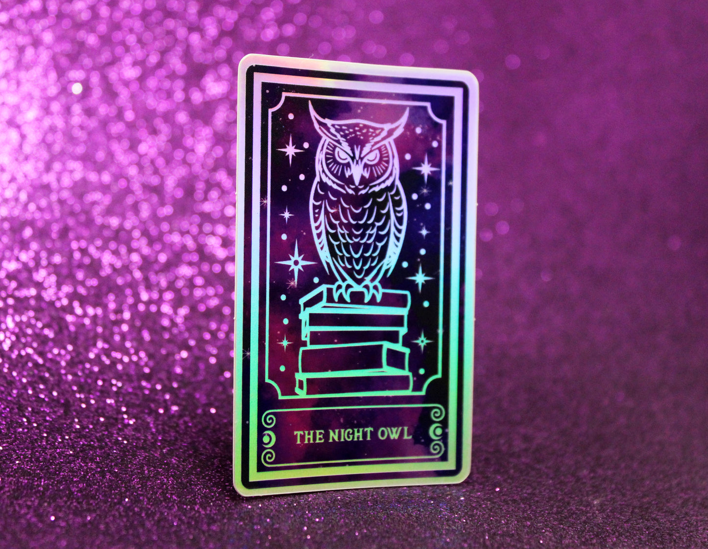 Holographic Owl Tarot Sticker 'The Night Owl' – Book Lover Vinyl Decal