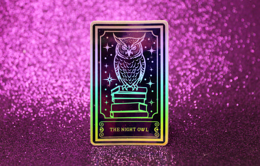 Holographic Owl Tarot Sticker 'The Night Owl' – Book Lover Vinyl Decal