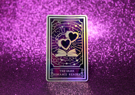 Holographic Book Genre Tarot Sticker 'The Dark Romance Reader' – Book Lover Vinyl Decal