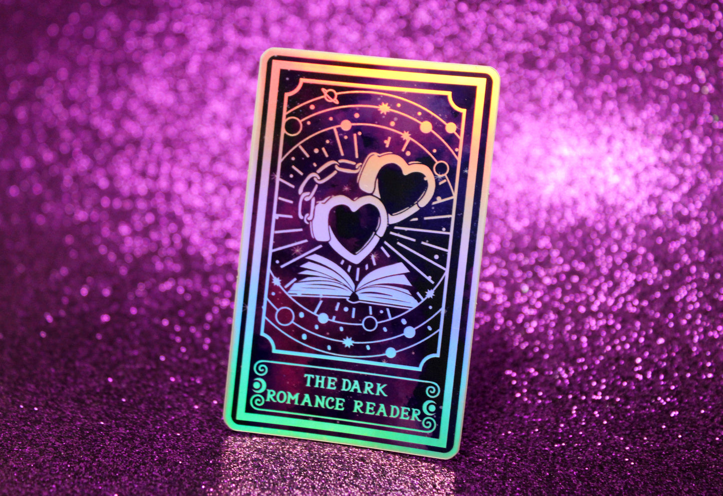 Holographic Book Genre Tarot Sticker 'The Dark Romance Reader' – Book Lover Vinyl Decal