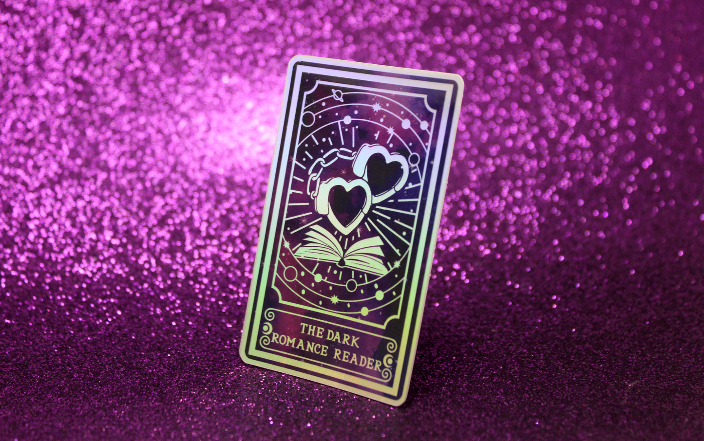 Holographic Book Genre Tarot Sticker 'The Dark Romance Reader' – Book Lover Vinyl Decal