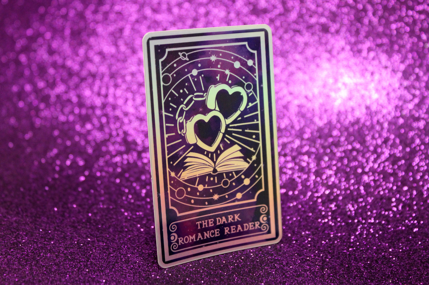 Holographic Book Genre Tarot Sticker 'The Dark Romance Reader' – Book Lover Vinyl Decal