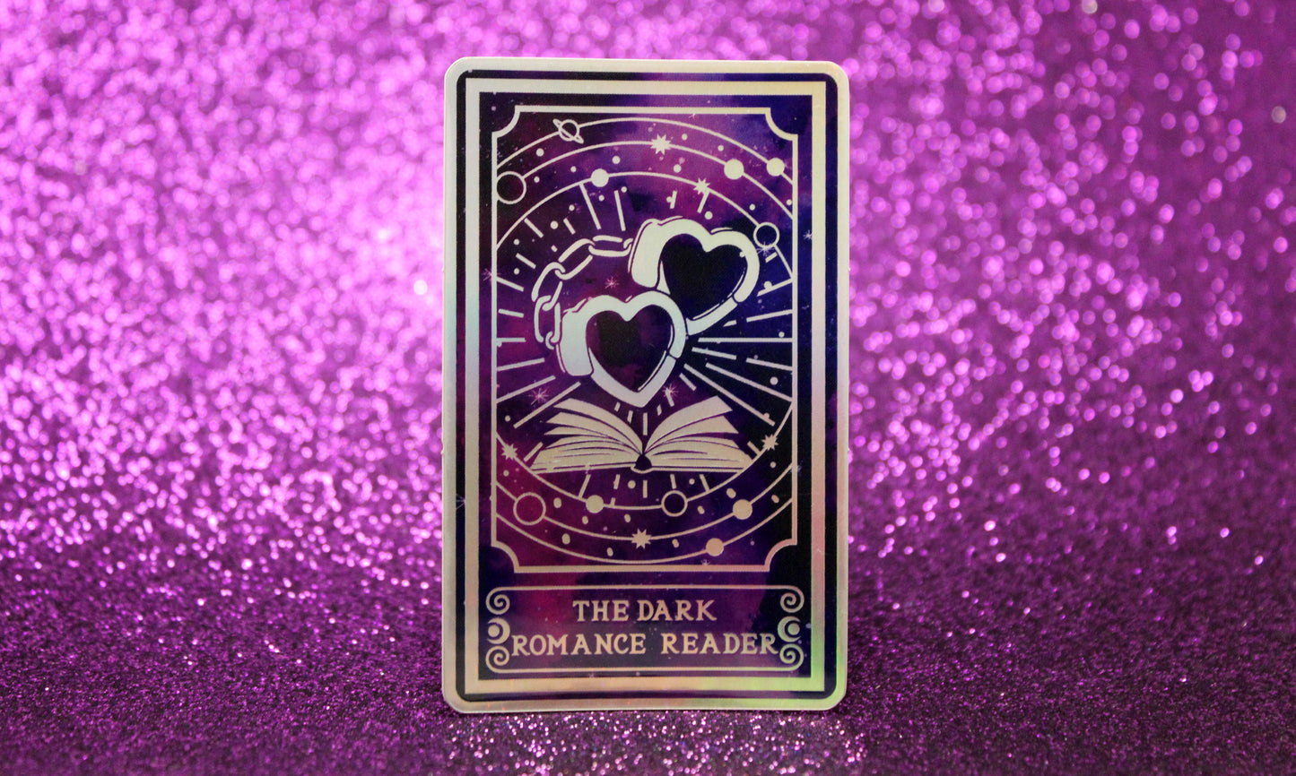 Holographic Book Genre Tarot Sticker 'The Dark Romance Reader' – Book Lover Vinyl Decal