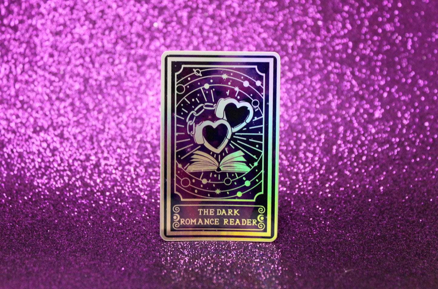Holographic Book Genre Tarot Sticker 'The Dark Romance Reader' – Book Lover Vinyl Decal