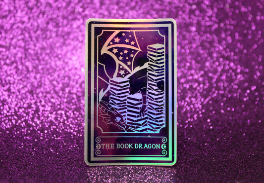 Holographic Dragon Tarot Sticker 'The Book Dragon' – Book Lover Vinyl Decal
