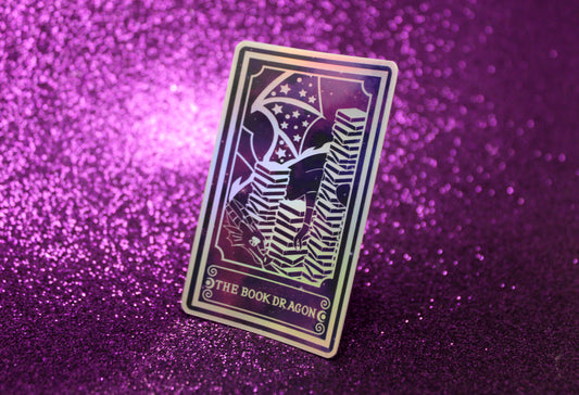 Holographic Dragon Tarot Sticker 'The Book Dragon' – Book Lover Vinyl Decal