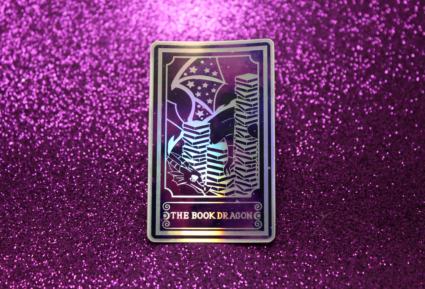 Holographic Dragon Tarot Sticker 'The Book Dragon' – Book Lover Vinyl Decal