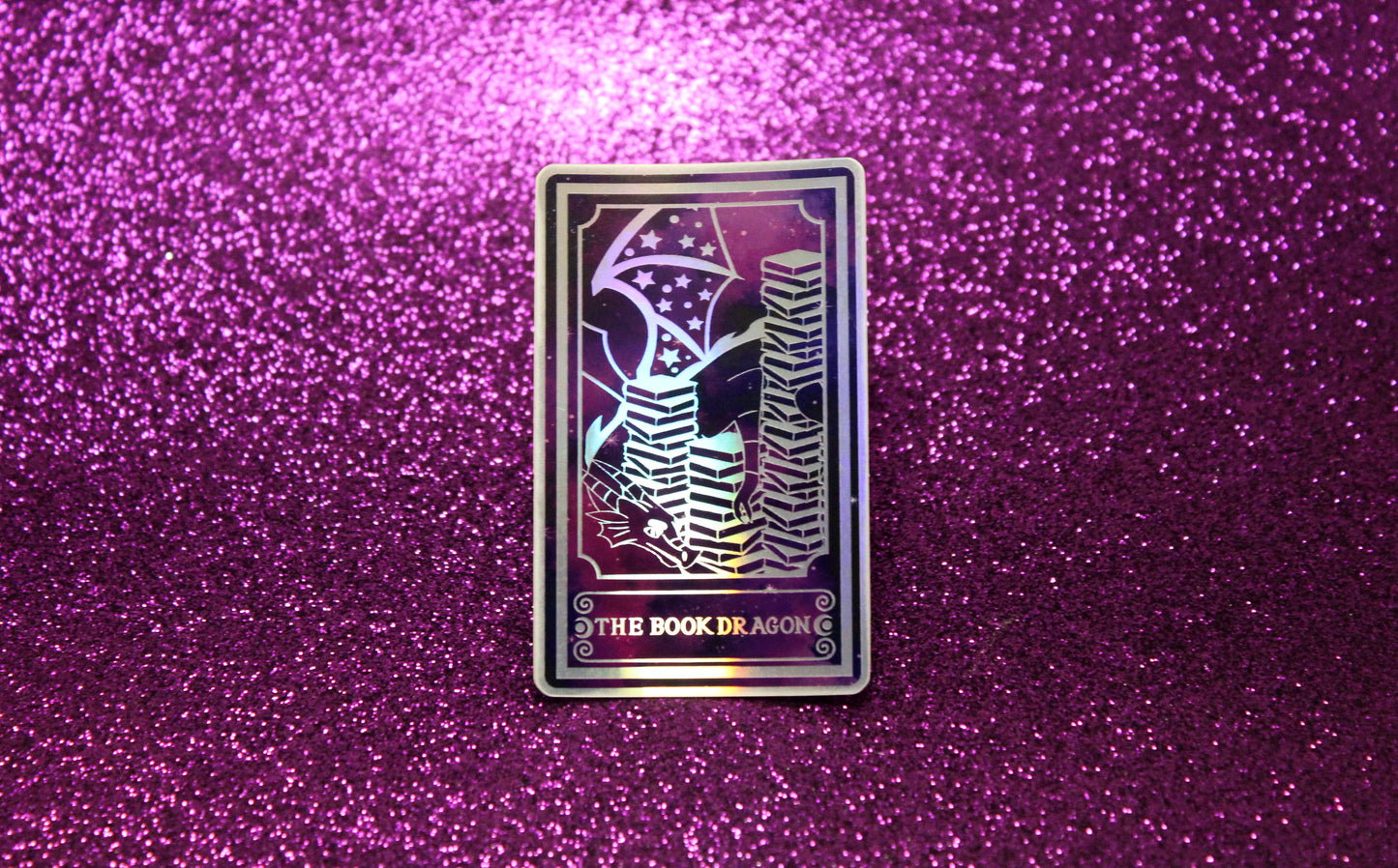 Holographic Dragon Tarot Sticker 'The Book Dragon' – Book Lover Vinyl Decal