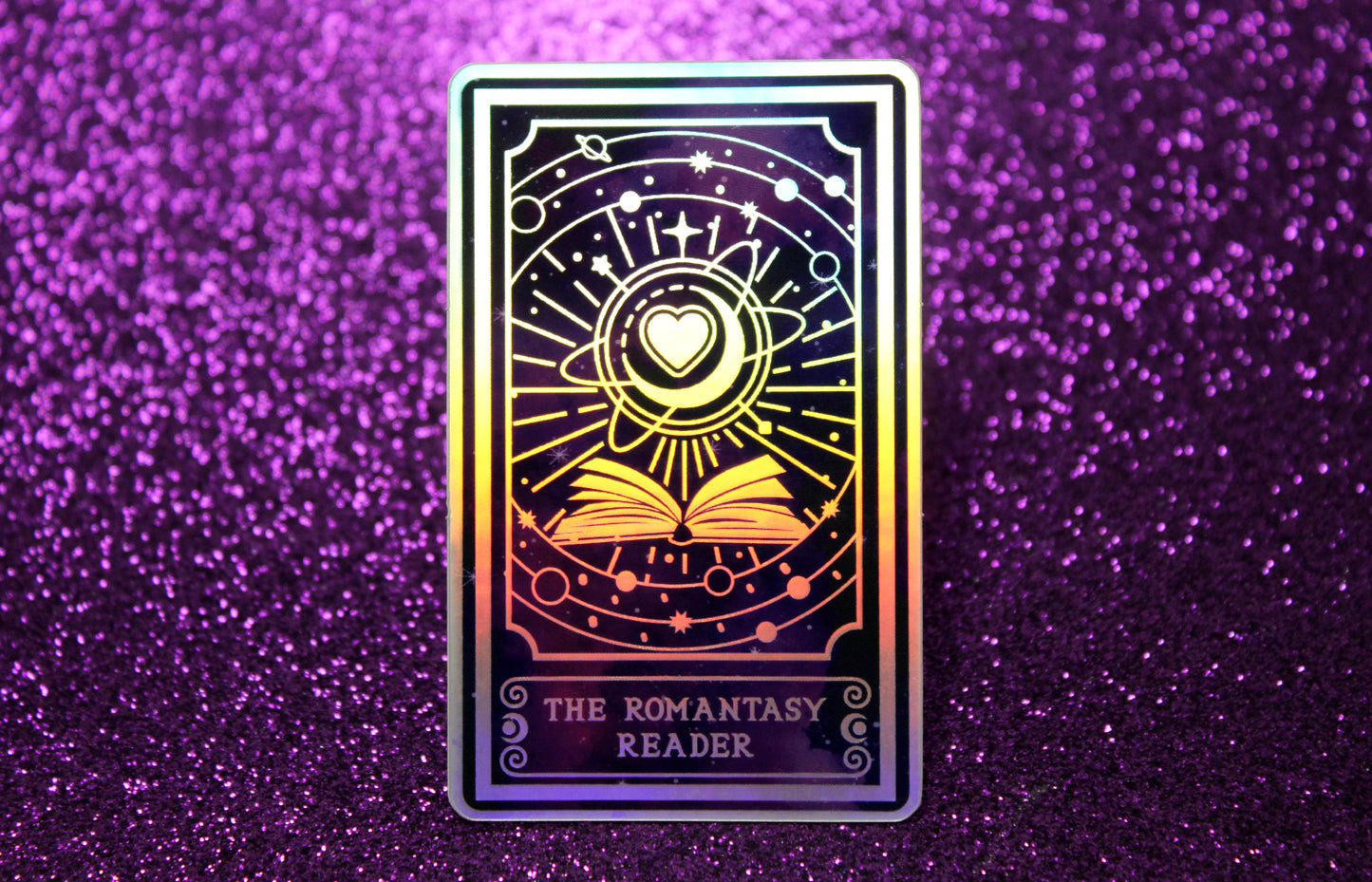 Holographic Book Genre Tarot Sticker 'The Romantasy Reader' – Book Lover Vinyl Decal