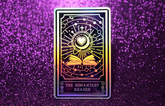 Holographic Book Genre Tarot Sticker 'The Romantasy Reader' – Book Lover Vinyl Decal