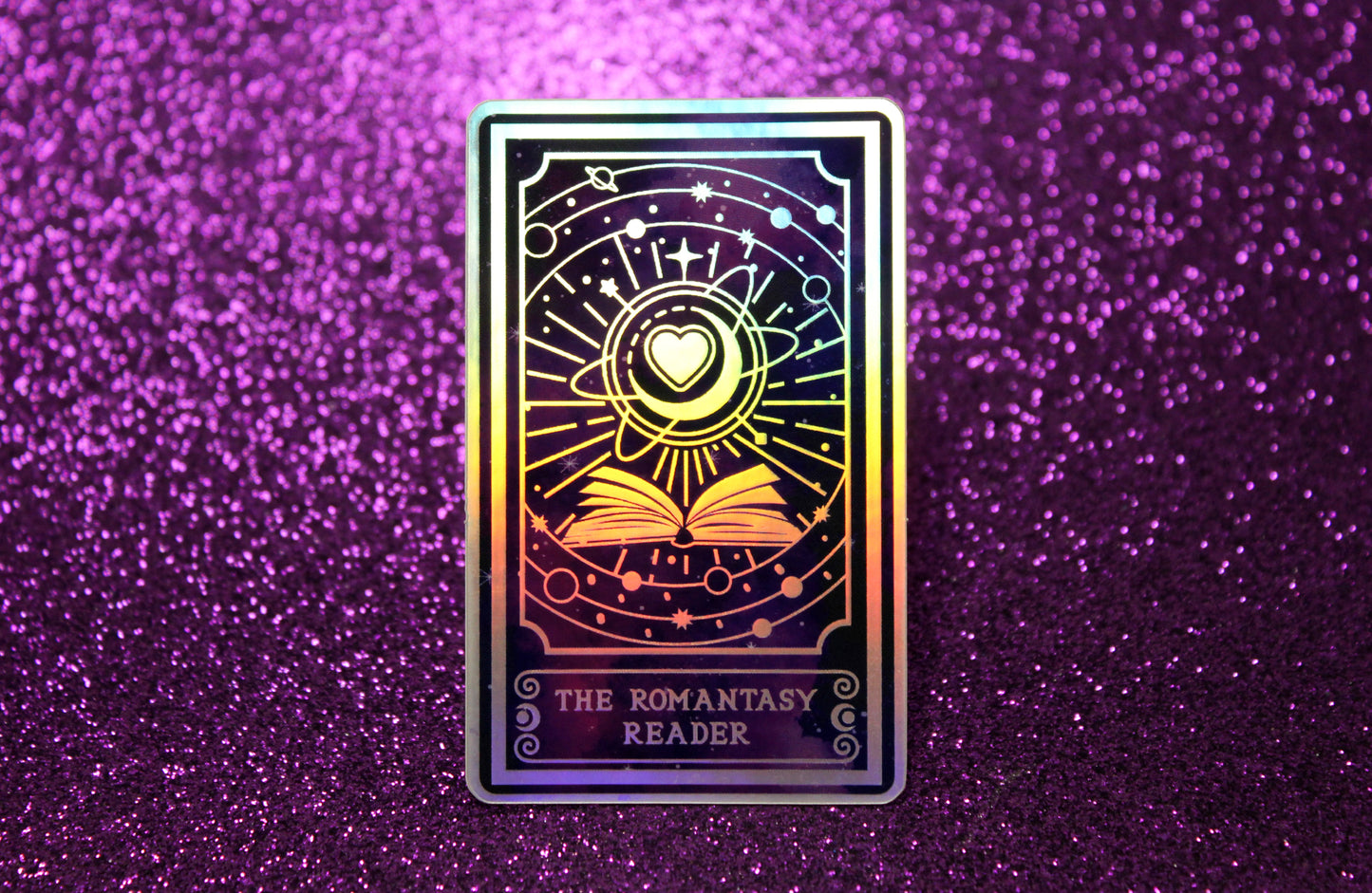 Holographic Book Genre Tarot Sticker 'The Romantasy Reader' – Book Lover Vinyl Decal