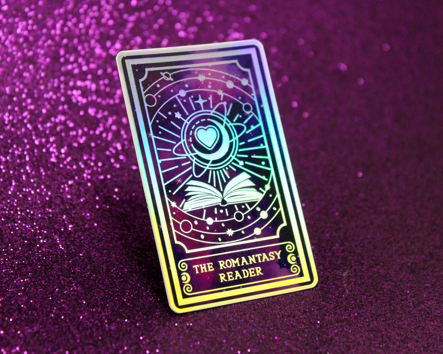 Holographic Book Genre Tarot Sticker 'The Romantasy Reader' – Book Lover Vinyl Decal