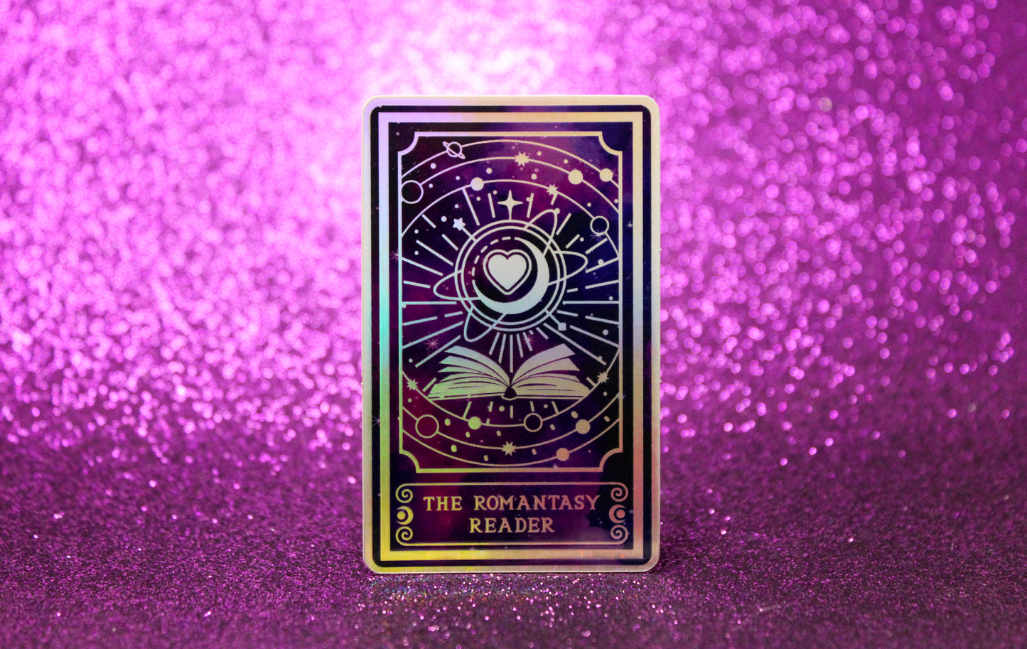 Holographic Book Genre Tarot Sticker 'The Romantasy Reader' – Book Lover Vinyl Decal