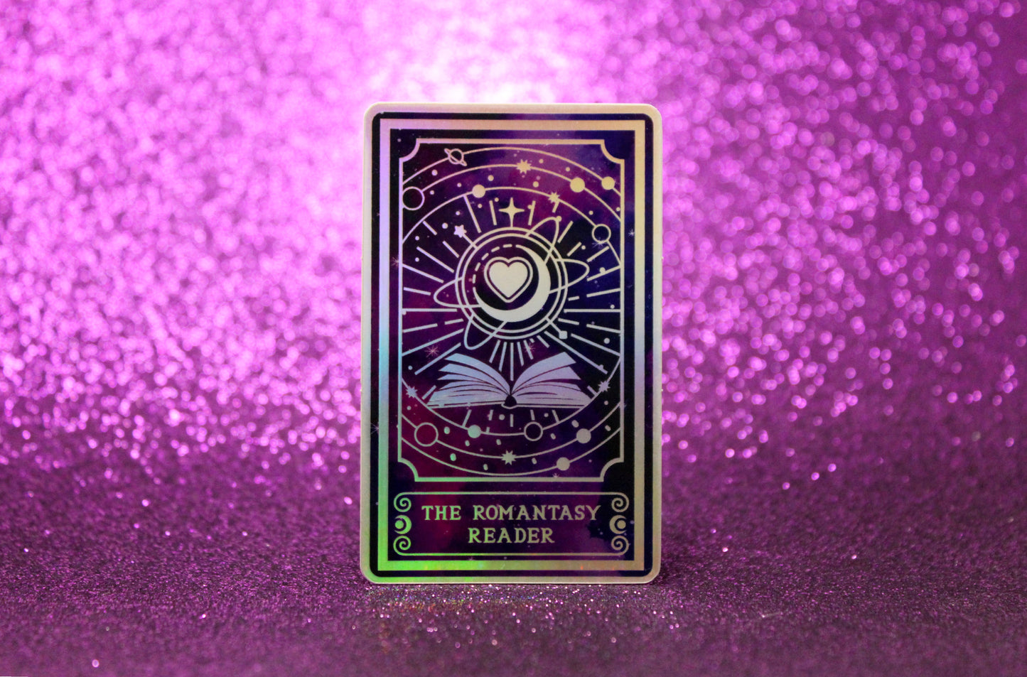 Holographic Book Genre Tarot Sticker 'The Romantasy Reader' – Book Lover Vinyl Decal