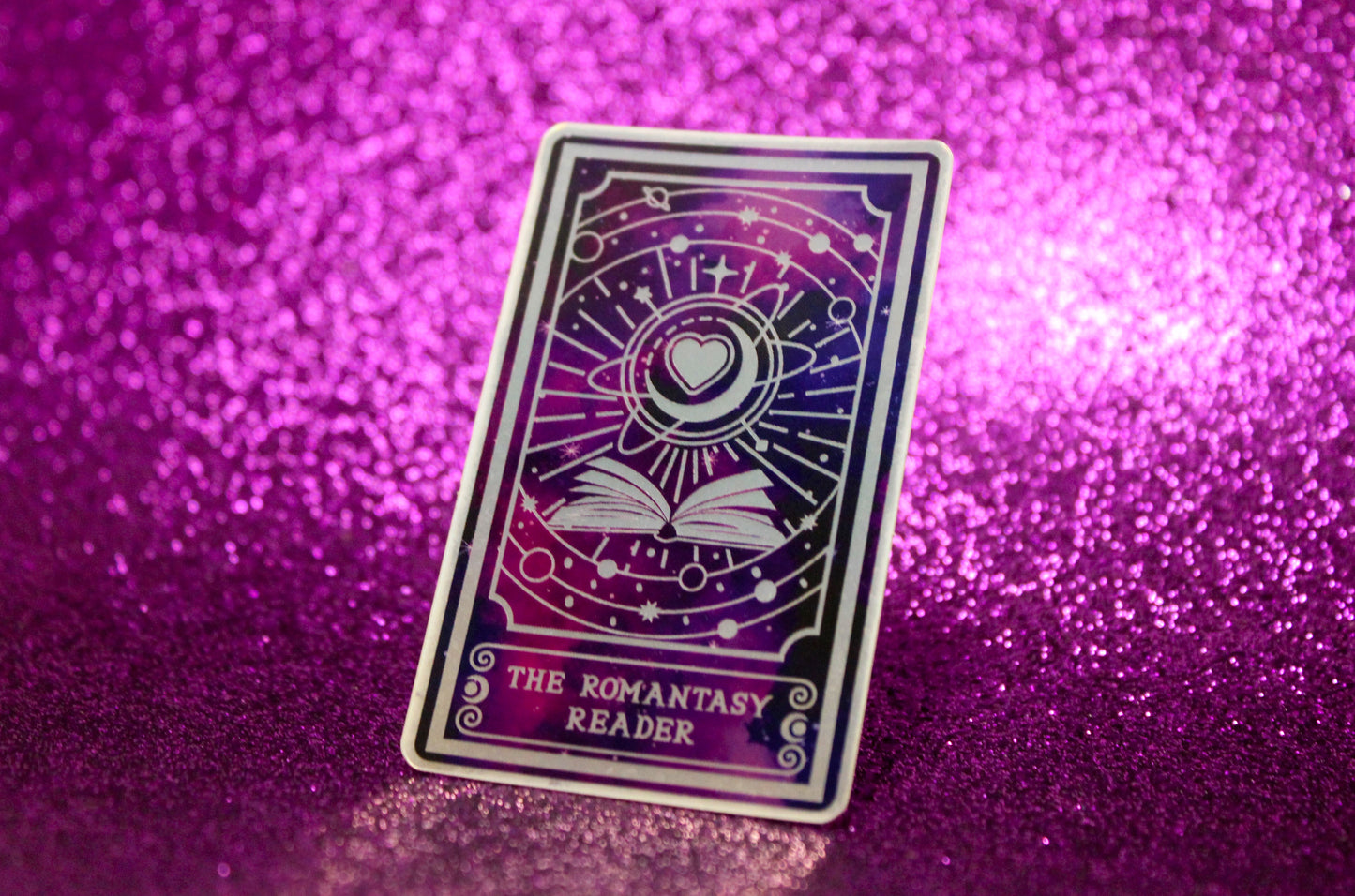 Holographic Book Genre Tarot Sticker 'The Romantasy Reader' – Book Lover Vinyl Decal
