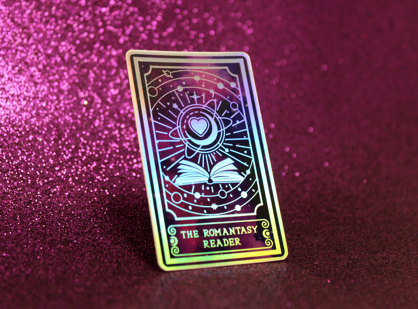 Holographic Book Genre Tarot Sticker 'The Romantasy Reader' – Book Lover Vinyl Decal