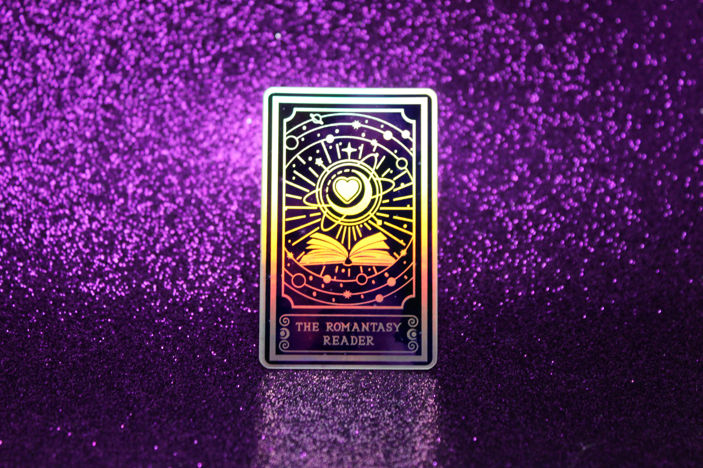 Holographic Book Genre Tarot Sticker 'The Romantasy Reader' – Book Lover Vinyl Decal