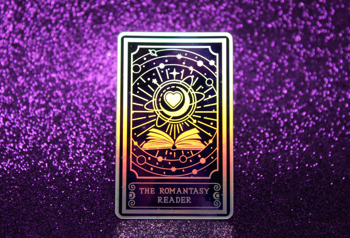 Holographic Book Genre Tarot Sticker 'The Romantasy Reader' – Book Lover Vinyl Decal