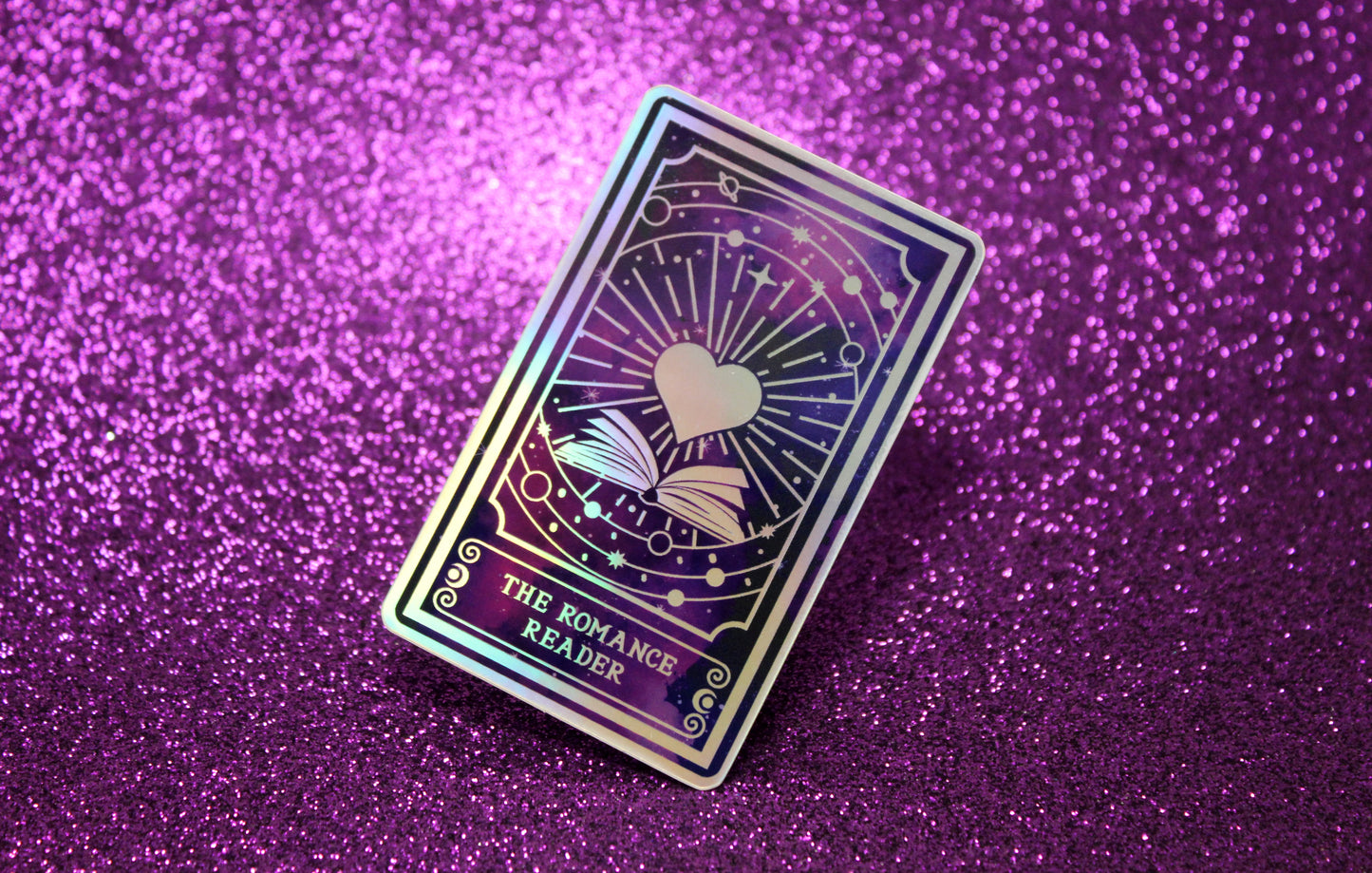 Holographic Book Genre Tarot Sticker 'The Romance Reader' – Book Lover Vinyl Decal