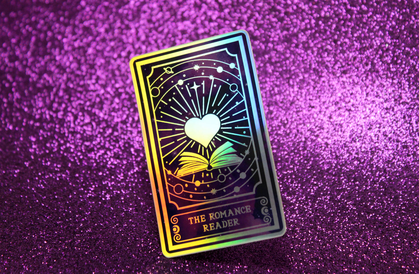Holographic Book Genre Tarot Sticker 'The Romance Reader' – Book Lover Vinyl Decal