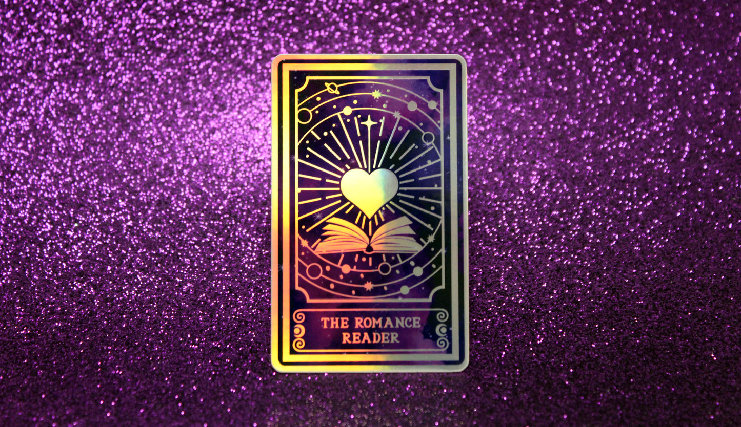 Holographic Book Genre Tarot Sticker 'The Romance Reader' – Book Lover Vinyl Decal