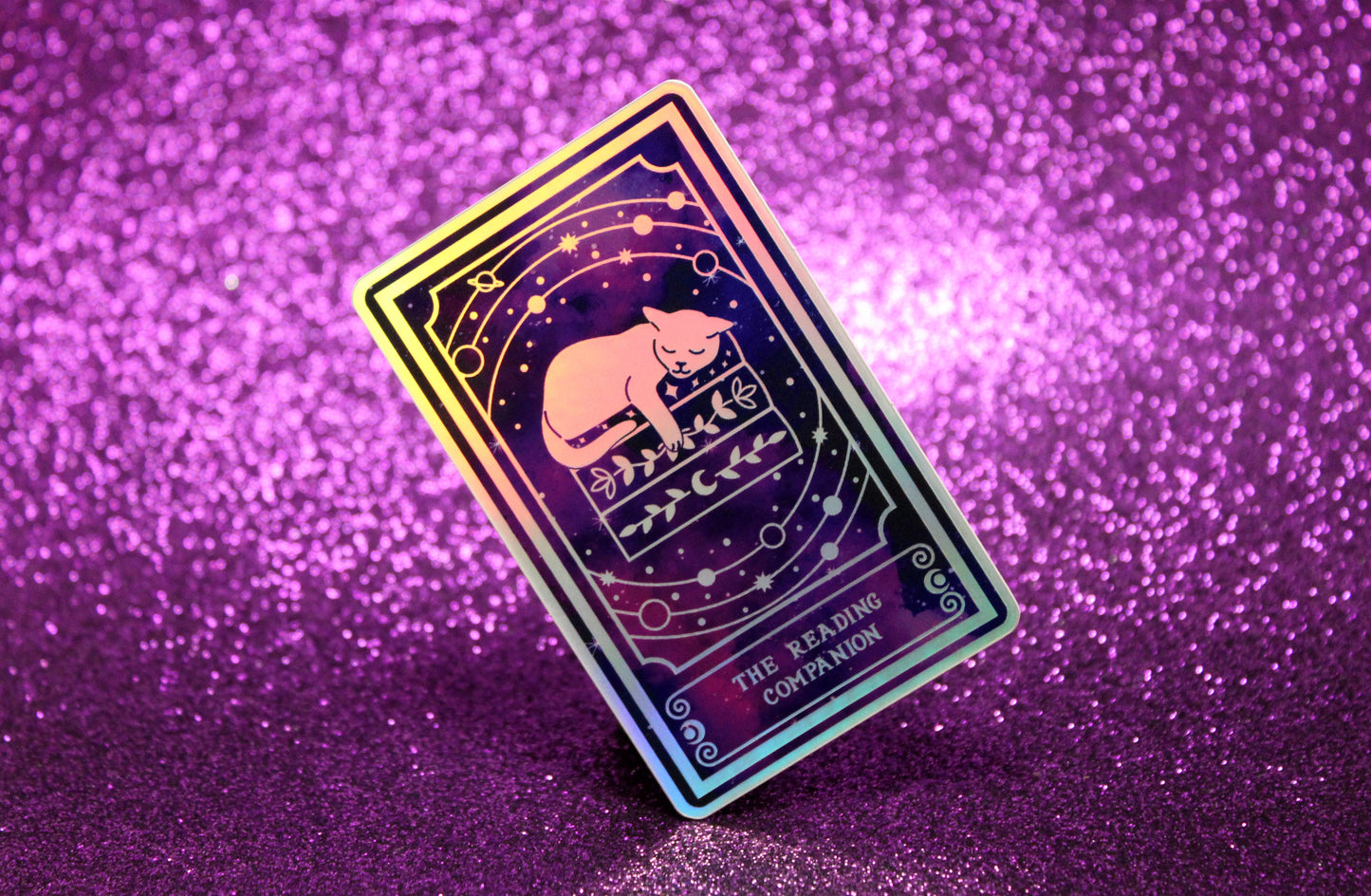 Holographic cat Tarot Sticker 'The Reading Companion" – Book Lover Vinyl Decal