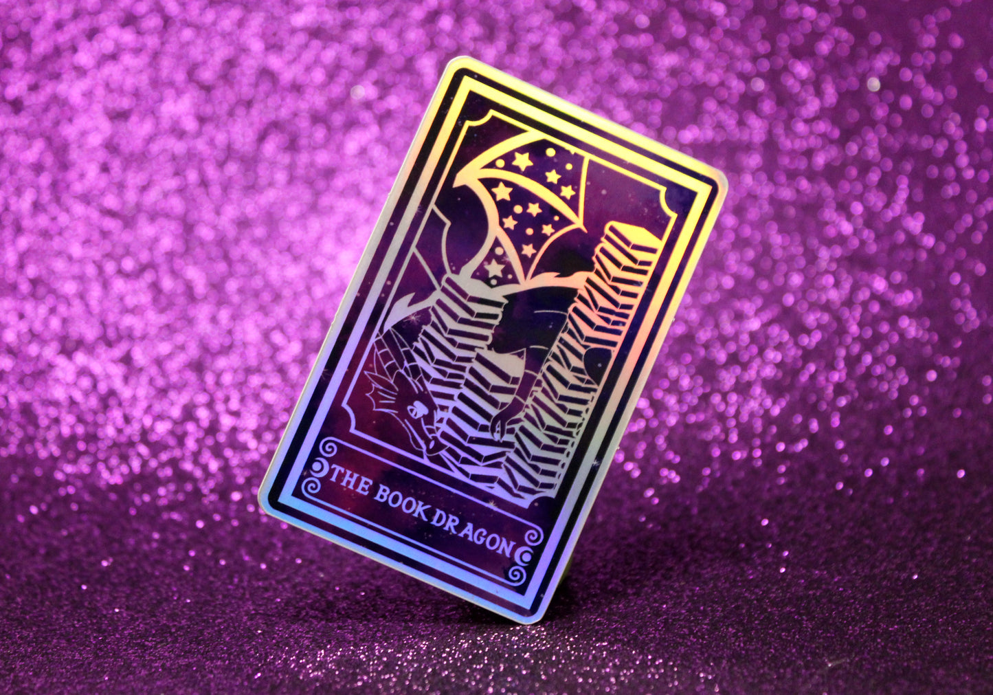 Holographic Dragon Tarot Sticker 'The Book Dragon' – Book Lover Vinyl Decal