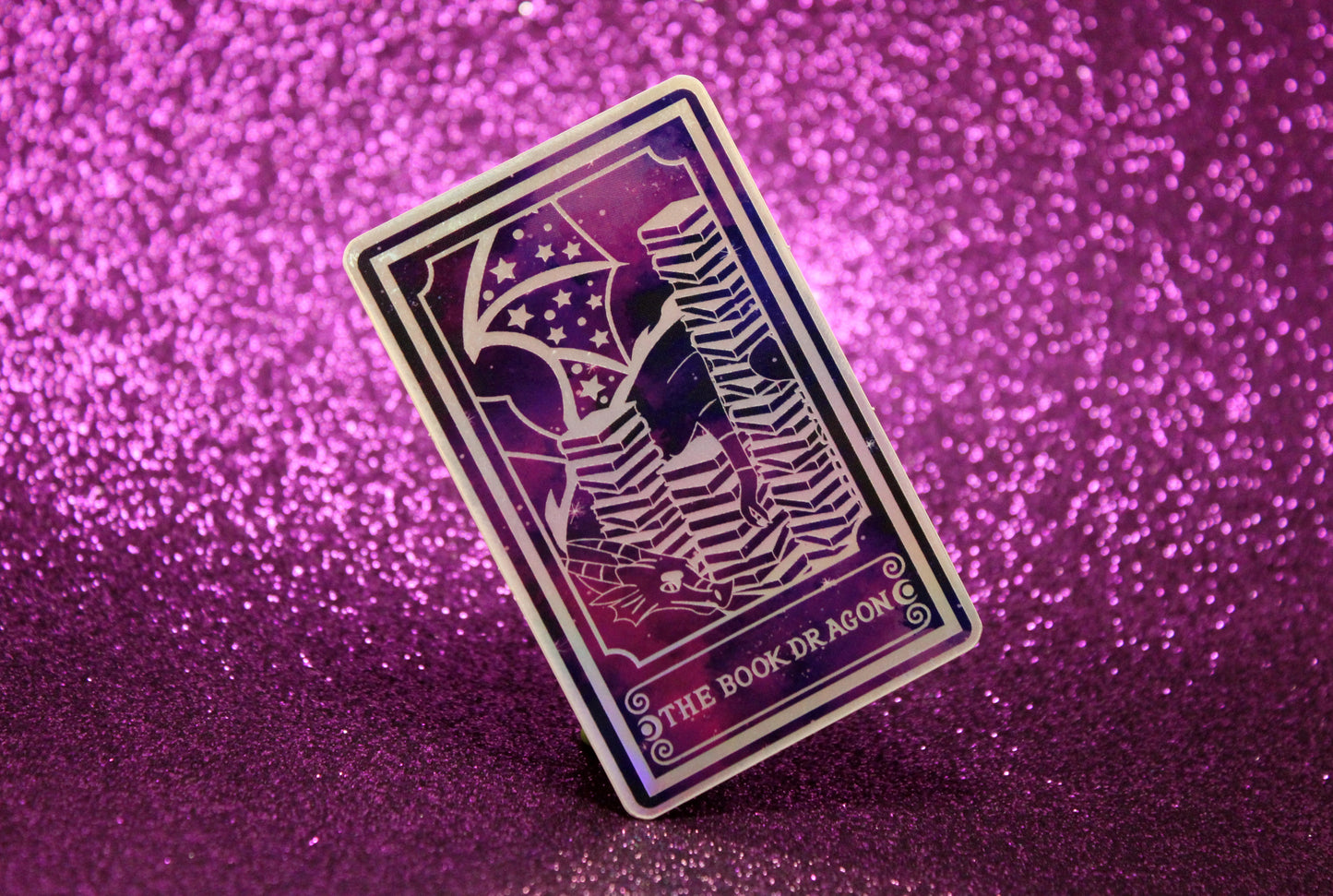 Holographic Dragon Tarot Sticker 'The Book Dragon' – Book Lover Vinyl Decal