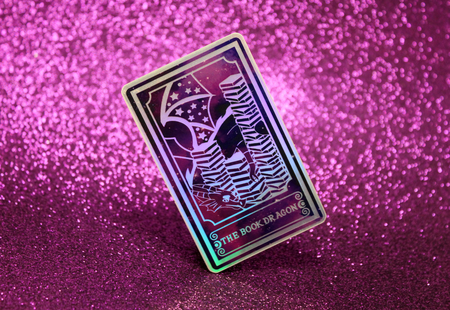 Holographic Dragon Tarot Sticker 'The Book Dragon' – Book Lover Vinyl Decal