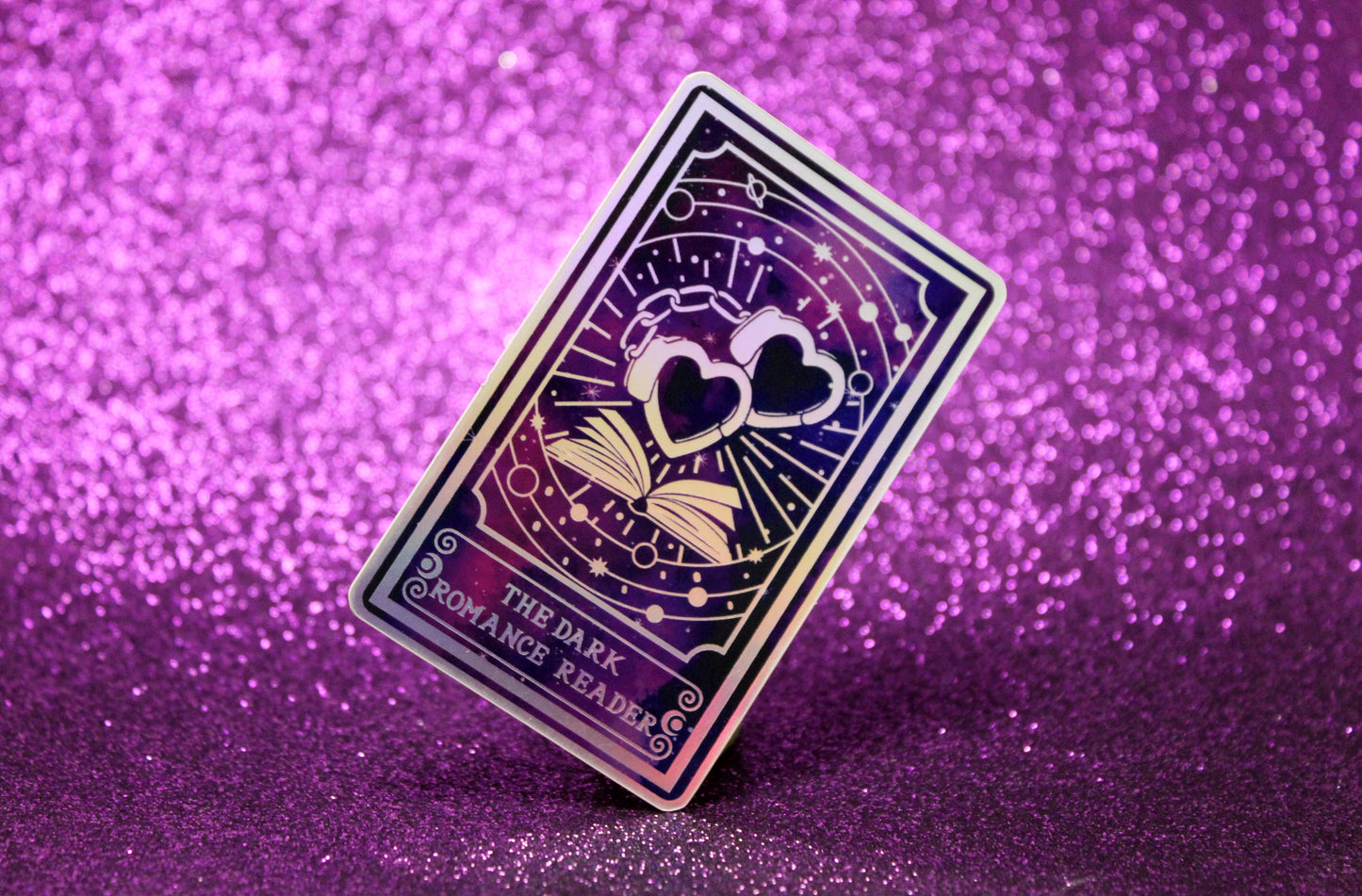 Holographic Book Genre Tarot Sticker 'The Dark Romance Reader' – Book Lover Vinyl Decal