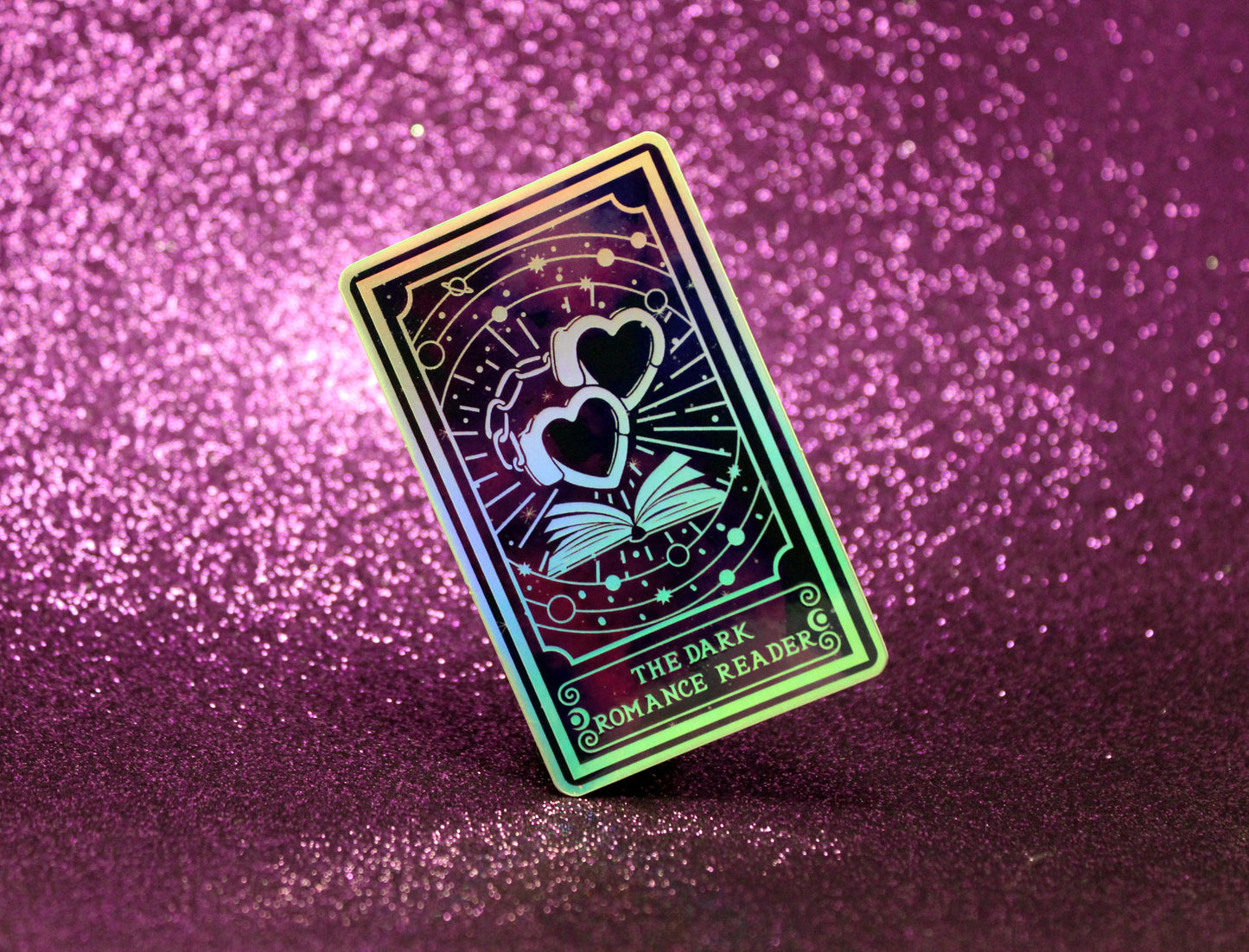 Holographic Book Genre Tarot Sticker 'The Dark Romance Reader' – Book Lover Vinyl Decal