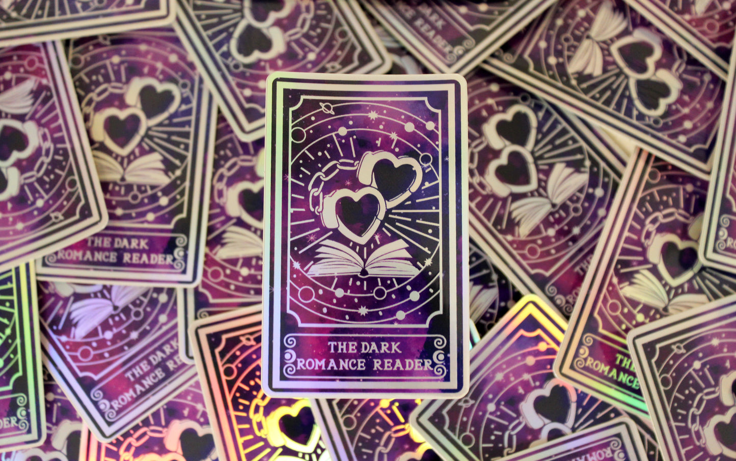 Holographic Book Genre Tarot Sticker 'The Dark Romance Reader' – Book Lover Vinyl Decal