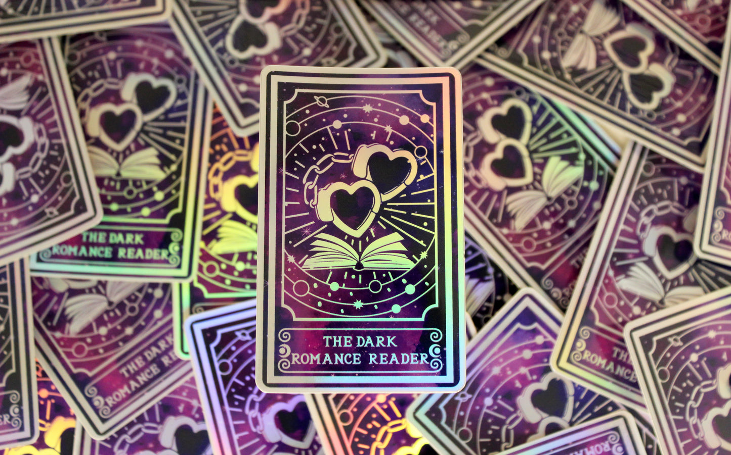 Holographic Book Genre Tarot Sticker 'The Dark Romance Reader' – Book Lover Vinyl Decal