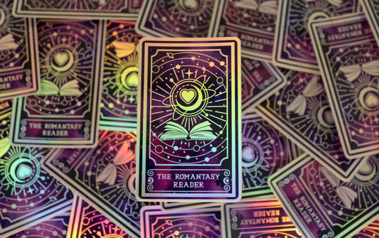 Holographic Book Genre Tarot Sticker 'The Romantasy Reader' – Book Lover Vinyl Decal