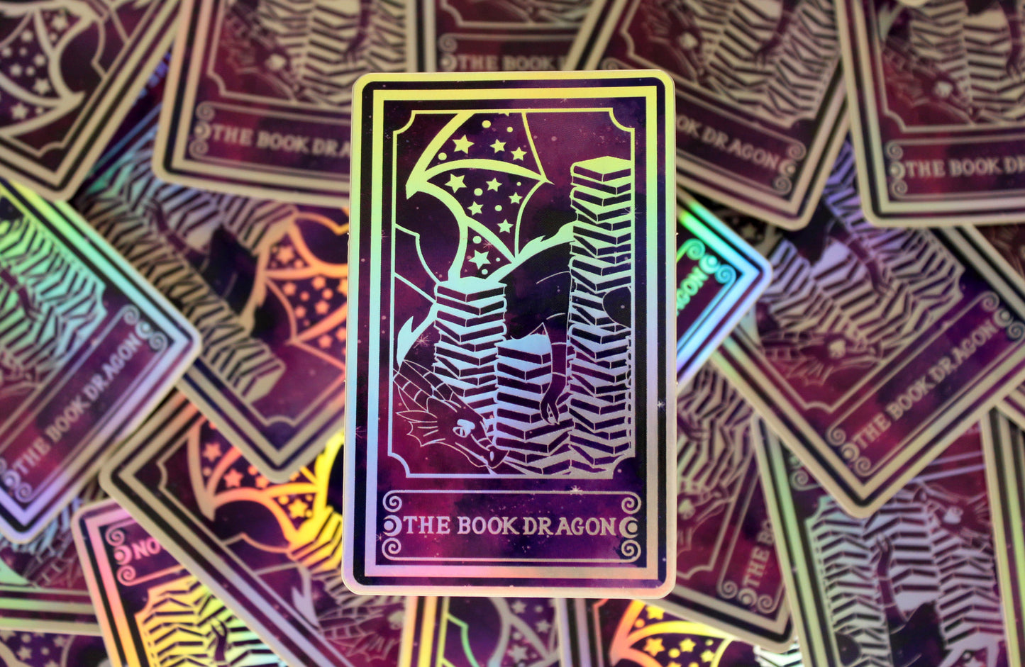 Holographic Dragon Tarot Sticker 'The Book Dragon' – Book Lover Vinyl Decal
