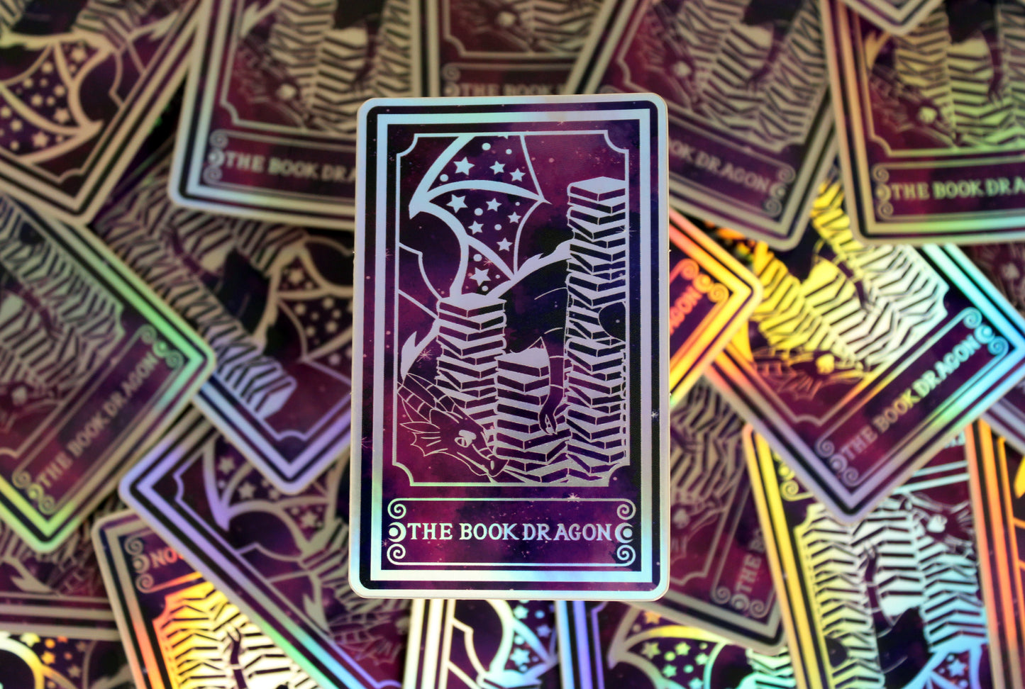 Holographic Dragon Tarot Sticker 'The Book Dragon' – Book Lover Vinyl Decal
