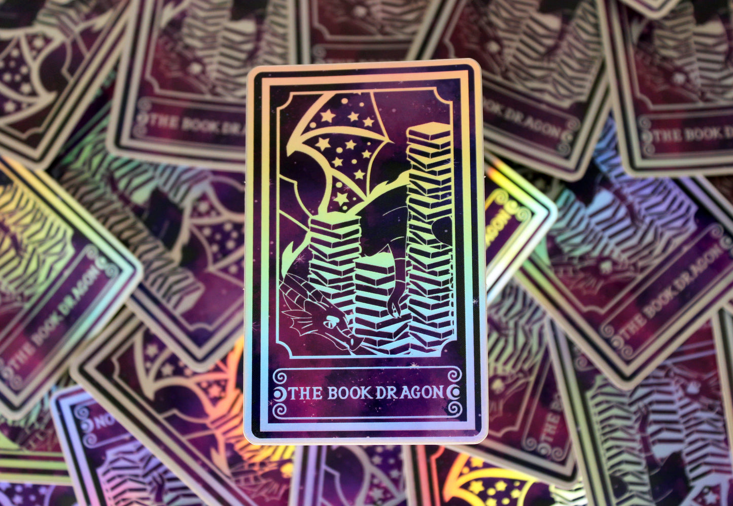 Holographic Dragon Tarot Sticker 'The Book Dragon' – Book Lover Vinyl Decal