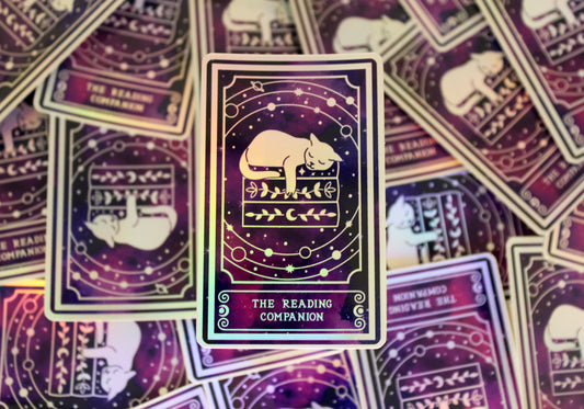 Holographic cat Tarot Sticker 'The Reading Companion" – Book Lover Vinyl Decal